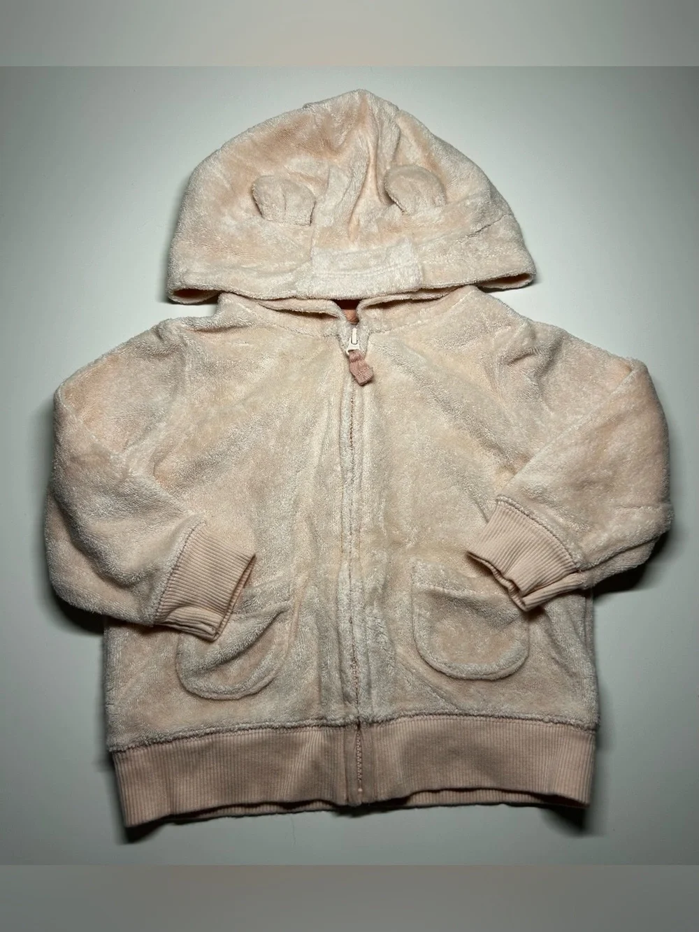 Carter's Plush Hooded Zip Jacket in Pale Pink with Ears